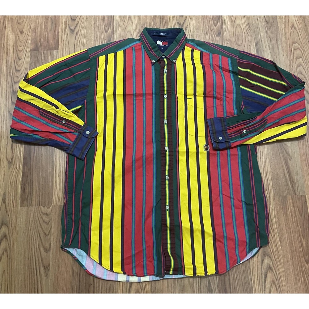 Tommy Hilfiger Shirt Mens Large Striped Long Sleeve